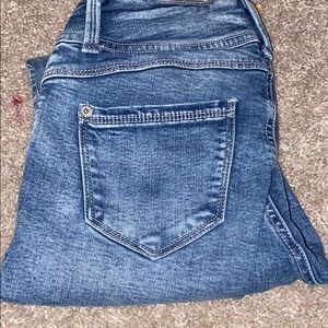 blue and white skinny jeans